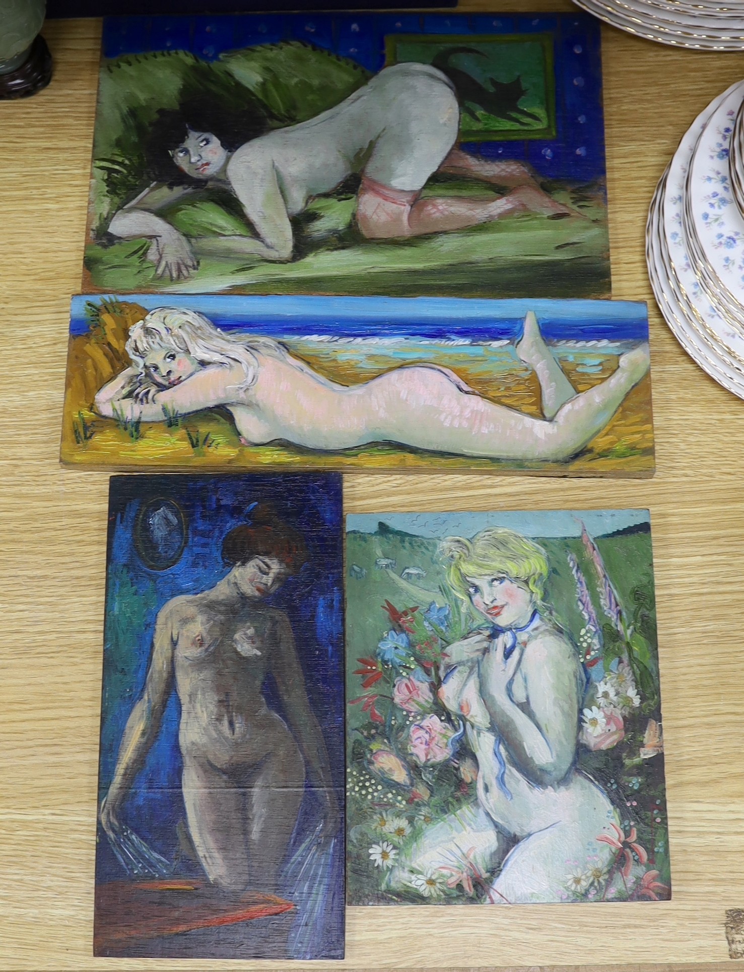 Gabriel Summers (b.1962), four oils on panel, Female nudes, all signed and dated verso, c.1996, largest 19 x 30cm, unframed